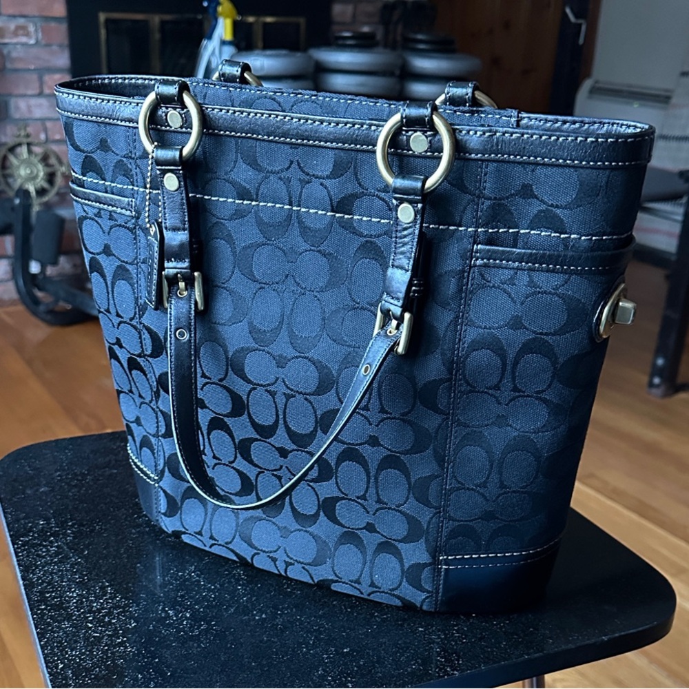 Coach Black Signature Bucket Bag Circa 2007 with Gold-Tone Hardware
